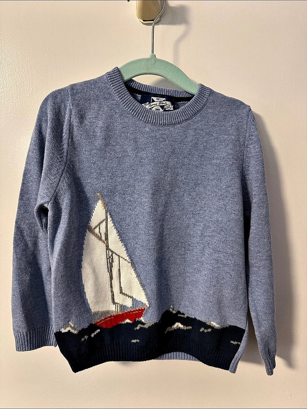 Thomas Browne Sailboat Sweater in Blue & Black Boys 4/5y